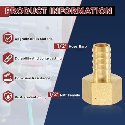 20pcs Brass Hose Barb Fittings 1/2" Hose Barb to 1/2" NPT Female - Image 2
