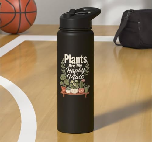 Plants Are My Happy Place Plant Mom Lover Watercolor Gift Stainless Steel Insulated Water Bottle - Image 7