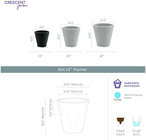 Crescent Garden Dot TruDrop Indoor/Outdoor Planter, Self-Watering Plant Pot, 16 Inches, (Caviar Black) - Image 2