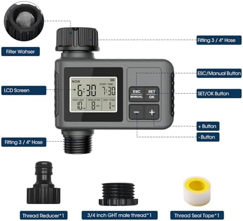 1 Zone Sprinkler Timer, Programmable Automatic Irrigation Controller System, 1 Outlets Digital Hose Water Timer for 3/4-1/2 Inch Faucet Outdoor Garden Yard Lawn - Image 6