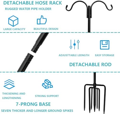 Garden Hose Holder 2 Pack with 7 Prong Base and Dual Shepherd Hooks - Image 2
