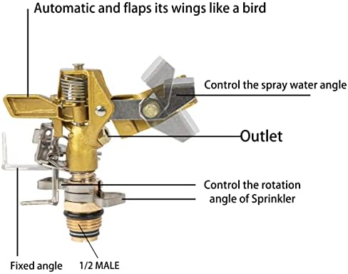 Hourleey 1/2 Inch Brass Impact Sprinkler, Heavy Duty Water Sprinkler Head, Adjustable 0-360 Degree Coverage Pattern, Watering Sprinkler with Nozzles for Large Patio Garden Irrigation (4 Pack) - Image 5