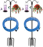 Garden Hose Holder 2 Pack with 7 Prong Base and Dual Shepherd Hooks by Rexwnadu