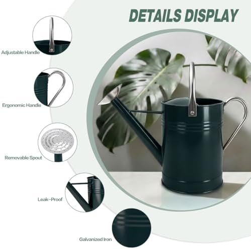 Metal Watering Can for Outdoor Plants, 1.7 Gallon Dark Green Garden Watering Can for Flower, Houseplants, Galvanized Finish - Image 4