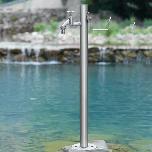 Freestanding Garden Water Column with Outdoor Hose Stand, Anti-Freezing 304 Stainless Steel Floor Mounted Water Tap, Courtyard Faucet Post, Metal Water Fountain Yard Hydrant for Irrigation/Washing by Unknown