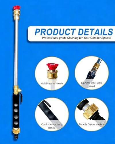 Garden Hose Nozzle High-Pressure Washer with 3 High-Pressure Nozzles,Jet Garden Hose to Mini Power Washer Attachment Adapter-3/4 Ght to 1/4,For Car Wash,Patio Gardens Outdoor Cleaning - Image 5