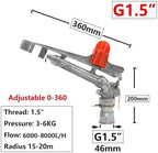 1pc Heavy Duty Zinc Alloy Rain Gun Sprinkler 1/2" to 2" 360° Rotary Irrigation Nozzle for Farm & Garden(Light Yellow) - Image 2