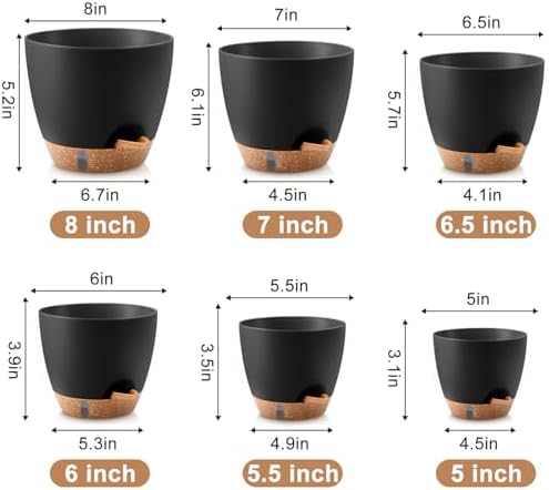 QRRICA 8/7/6.5/6/5.5/5 Inch Self Watering Pots for Indoor & Outdoor Plants - Image 2