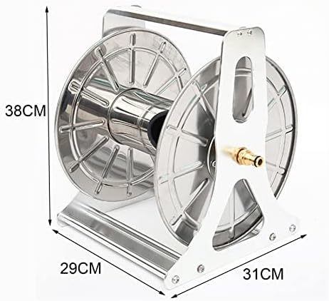 Garden Hose Holder Hose Reel Tool, Wall/Floor Mounted Water Hose Hanger, Retractable Hose Reel Butler Holder Hand Crank Swivel Bracket, Stainless Steel Organizer Water Hose Storage Stand - Image 2