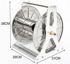 Garden Hose Holder Hose Reel Tool, Wall/Floor Mounted Water Hose Hanger, Retractable Hose Reel Butler Holder Hand Crank Swivel Bracket, Stainless Steel Organizer Water Hose Storage Stand - Image 2
