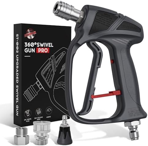 SITIMIMIL® Short Pressure Washer Gun Swivel Pro, Tangle-Free, Power Washer Gun with Self-Locking Spout Design, 3/8" QC Plug to M22-14/15mm (Brass, Stainless Steel, Grey Black) by SITIMIMIL