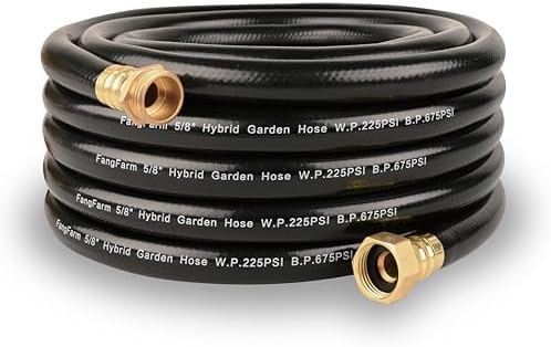 25FT PVC Hybrid Garden Hose, 5/8 in Black Hose, Brass Fittings by FangFarm