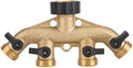 Fdit 3/4 Inch Brass 4 Way Hose Pipe Splitter, Garden Irrigation Tap Connector, Thread, Golden and Black by Fdit
