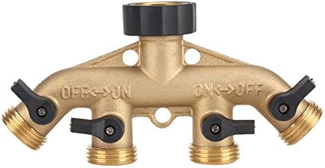 Fdit 3/4 Inch Brass 4 Way Hose Pipe Splitter, Garden Irrigation Tap Connector, Thread, Golden and Black by Fdit