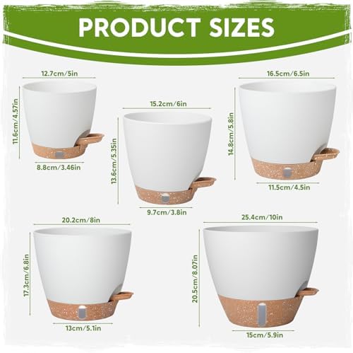 Self-Watering Pots for Indoor Plants with Visible Water Window,5/6/6.5/8/10 Inch Outdoor Flower Pots with Drainage Holes & Reservoir for Patio, Home Decor (White) - Image 2