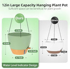 ZMTECH 12 Inch Hanging Planters for Indoor Outdoor Plants, 2 Pack Self Watering Hanging Plant Pots with Drainage Hole, Visual Reservoir, Plastic Flower Hanging Pots with Watering Lip (Green) - Image 4