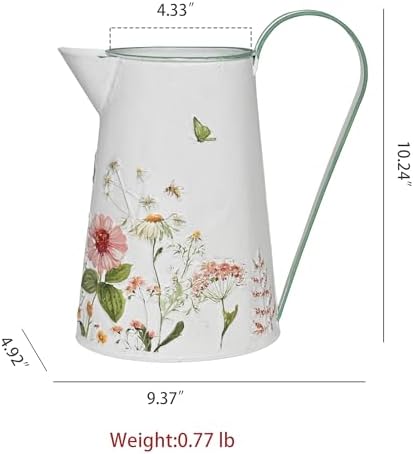 Vintage Rustic Floral Metal Pitcher Vase, 10.24" H Watering Can Decor with Butterfly & Bee Pattern, Farmhouse Centerpiece for Indoor & Covered Outdoor Home Garden Living Room Patio Wedding - Image 6