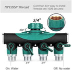Heavy Duty Metal 4 Way 3/4'' Thread Faucet Splitters with Outdoor Water Tap Connectors Shut Off Valves for Garden Hose Adapter(NPT-1PCS) - Image 5