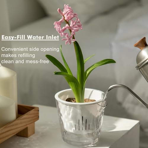 8.5 Inch Self Watering Plant Pots for Indoor Plants 6 Packs African Violet Pot, Self Watering Planters for Herb, Orchid, Devil's Ivy, Flower Houseplant Planters, Clear Plant Pots, White - Image 4
