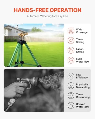 VEVOR Impact Sprinkler on Tripod Base, Heavy Duty Tripod Sprinklers with Brass Head & 3/4" Connector, 360 Degree Large Area Coverage Irrigation Sprinkler, Adjustable Heights for Yard Green - Image 6