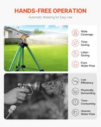 VEVOR Impact Sprinkler on Tripod Base, Heavy Duty Tripod Sprinklers with Brass Head & 3/4" Connector, 360 Degree Large Area Coverage Irrigation Sprinkler, Adjustable Heights for Yard Green - Image 6