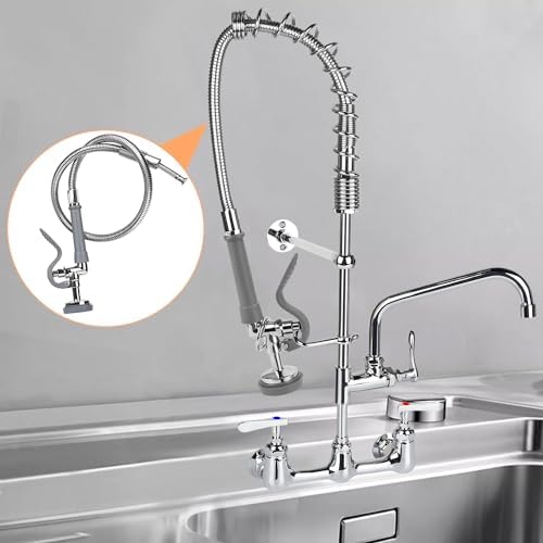 COOLWEST Commercial Pre-Rinse Hose with Sprayer 38 Inch Flexible Stainless Hose with Spray Valve Replacement Kit for Wall Mount Commercial Kitchen Sink Faucet(Grey) - Image 2