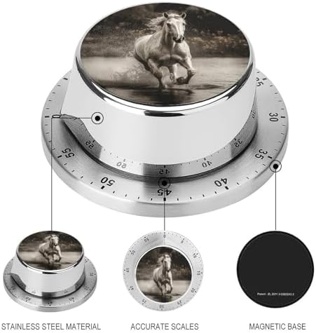 Mechanical Kitchen Timers for Cooking,Horse Running by The Water Printed 60 Minute Magnetic Countdown Timer,Cute Cooking Timers with Alarm,Stainless Steel Time Timer Manual No Batteries Required - Image 3