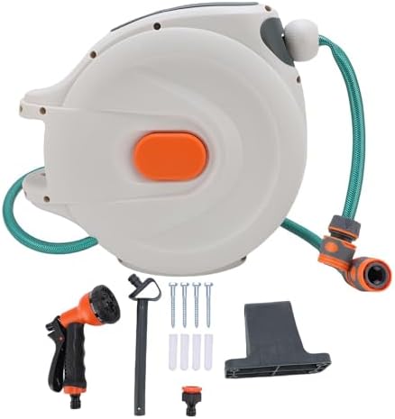 Auto Rewind Retractable Garden Hose Reel with Any Length Lock Heavy Duty 10m 32.8ft Hose Reel High Pressure Sprayer for Car Washing Lawn Care Outdoor (10m / 32.8ft) - Image 6