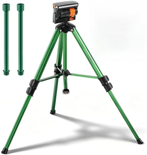 Oscillating Sprinkler Head on Telescoping Tripod Base with 2 Sprinkler Extensions, Heavy Duty Lawn Sprinklers, 360° Large Area Irrigation, Solid Metal Extension Legs & Skidproof Design by ElectricWise