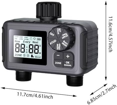 Sprinkler Timer, 2 Zone Smart Sprinkler Timer with Auto/Manual/Rain Delay Modes, Programmable Garden Hose Timers, Water-Saving Irrigation Controller for Lawn Yard Drip Systems (Black) - Image 4