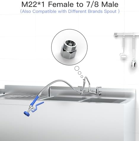 Commercial Sink Sprayer with 45” Stainless Steel Hose, 1.42 GPM Pre Rinse Sprayer, High-Pressure Dish Spray for Restaurant Use, Commercial Faucet Spray Nozzle with Adapters (Blue) - Image 4