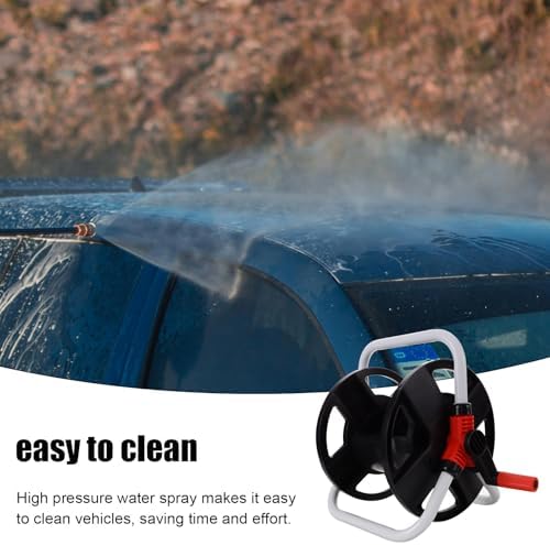 FENICAL Freestanding Garden Hose Reel with Water Gun Holder Black Sturdy Hose Storage Rack for Outdoor Lawn and Patio for Home Watering - Image 3