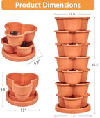 VECELO 7 Tier Vertical Garden Planter, Self Watering Stackable Planters with Wheels for Strawberries, Herbs, Flowers, Vegetables, Red - Image 2
