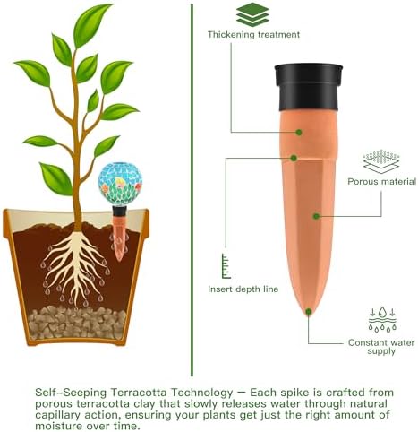 SAVENNA Mosaic Plant Watering Globes with Terracotta Spikes, 17oz Glass Self Watering Globes for Indoor & Outdoor Potted Plants, Decorative Water Drippers, Set of 2,Sunflower & Mushroom Pattern - Image 4