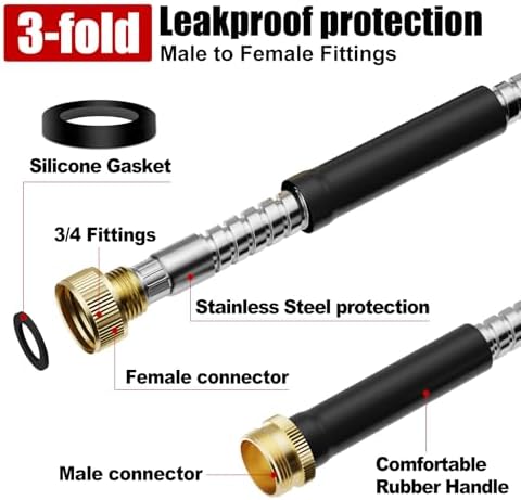Beitopamz Metal Garden Hose 75 ft with Nozzle, Stainless Steel - Image 2