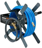 Manual Air Hose Reel with Hybrid Lead-in Hose, Heavy Duty Steel Wall Mount Hose Reel, Fits 100ft x 3/8" Hose, Hand Crank Hose Reel with 1/4" NPT 6-Ball Coupler, Brass Plug & Thread Seal Tape - Image 5