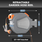 DUMOS Retractable Garden Hose Reel, 1/2 in X 78 ft Water Hose with Nozzle - Image 2