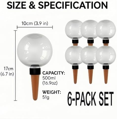 6Pcs Plant Self Watering Globes, 16.9oz Insert Top Fill to 2 Weeks Watering - Image 2