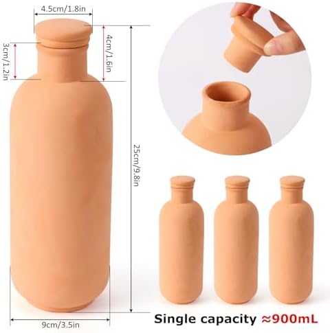 3pcs Ollas 10×3.5×3.5inch Terracotta Watering Pots Self Watering Planter Watering System 30.5oz Plant Watering Globes Clay Watering Pot with lid Terra Cotta Clay Irrigation Globes - Image 2