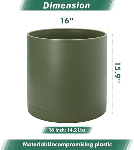 D'vine Dev Plastic Planter Pot with Saucer, 16 in, Olive, 74-X-I-5 - Image 3