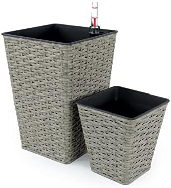 Square Wicker Self-Watering Planters, 2-Pack, Gray - Image 3