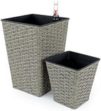 Square Wicker Self-Watering Planters, 2-Pack, Gray - Image 3