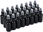 2oz Glass Spray Bottle, Fine Mist Boston Glass Bottles with Black Fine Mist Sprayer Small Clear Bottles for Essential Oils, Bath, Beauty, Hair & Cleaning, UV Black, Pack of 24 by YONKAN