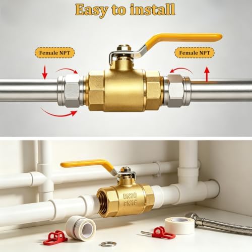 2 Pack 3/4" Full Port Ball Valve Brass， 3/4 Inch NPT Brass Valve，3/4" Female x 3/4" Female Thread Heavy Duty Brass Shut Off Valve Water, Oil and Gas - Image 6