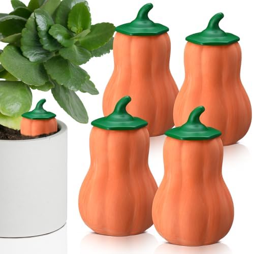 DoubleFill 4 Pcs 24oz Terracotta Olla Pot Watering Spikes Stakes, Pumpkin by DoubleFill