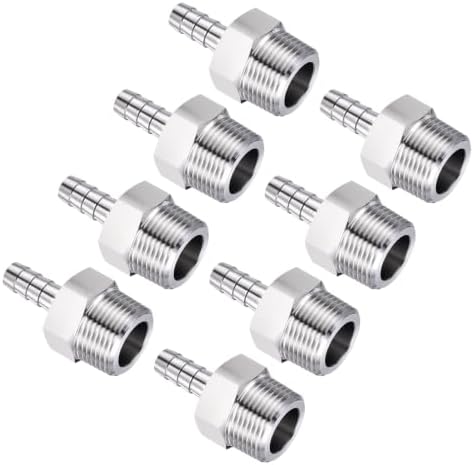 8pcs Stainless Steel Hose Barb Fittings 1/2" Barb to 1" NPT Male by Kozelo
