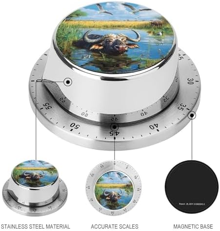 African Buffalo in Water Funny Timer 60 Minute Mechanical Clock Management Timers for Kitchen Work Training - Image 3