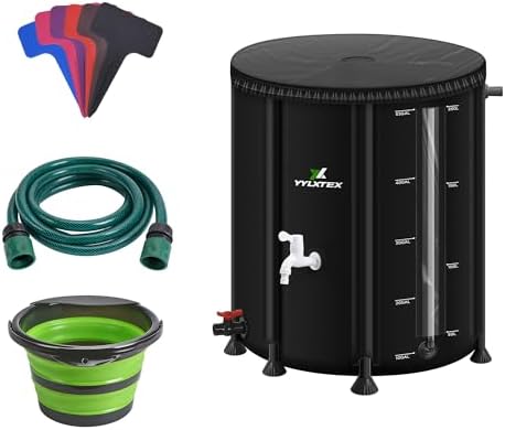 53 Gallon/200L Collapsible RainWater Collection Barrel,Water Tank&Reinforced with 2mm Frame Portable Rain Catcher,Includes Quick-Connect Tap&Sprinkler,Heavy Duty 0.6mm PVC for Long-Lasting Use,Black by Unknown