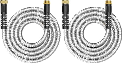 10ft Metal Garden Hose, Water Lead-in Hose Extension, Stainless Steel Hose Extension Adapter for Hose Reel/RV, Drinking RV Water Hose, Reel Extender for Yard, Female to Female, Durable (Pack of 2) by PETSWI