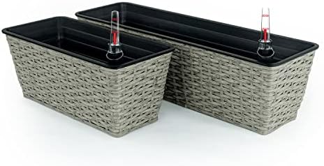 Planters, Self-Watering Rectangle Wicker, 2-Pack, 23 Inch, Gray - Image 3